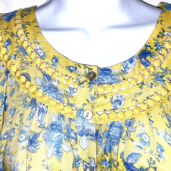 NWT Women's Size Large SKYE's THE LIMIT Yellow with Blue Flowers SS Blouse - Picture 3 of 10
